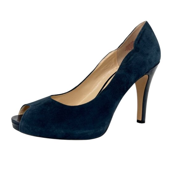 Nine West Portofino Blue Suede Leather Peep Toe 4 Inch Pumps Size 10 - Picture 10 of 16